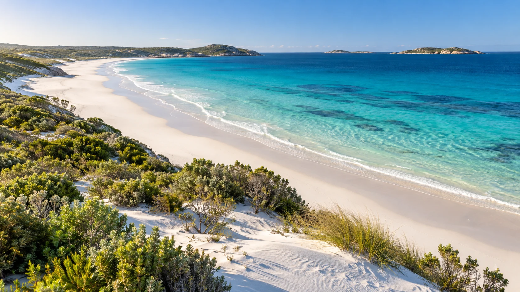 Coastal landscape with ocean, sand and natural vegetation
